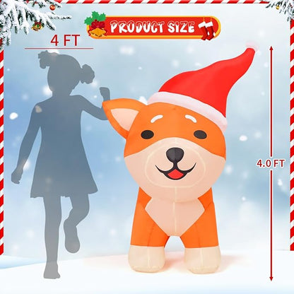 Goosh 4FT Christmas Inflatables Outdoor Decorations Blow Up Dog Built-in LEDs for Christmas Indoor Outdoor Yard Lawn Garden Decorations