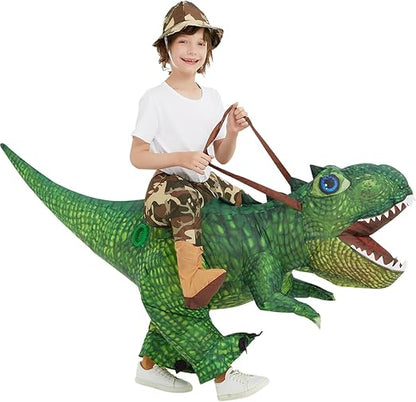 GOOSH Inflatable Dinosaur Costume Kids Halloween Blow up Costumes for Boys Girls Riding Diplodocus Air Costume for Party