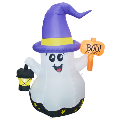 GOOSH 5 FT Halloween Inflatables Ghost Outdoor Decorations Blow Up Yard Cute Wizard Ghost with Hand-Held Light with Built-in LEDs for Garden Lawn Indoor Party Decor