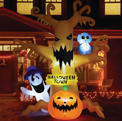 GOOSH 8 Foot High Halloween Blow Up Inflatables Dead Tree with White Ghost,Pumpkin and Owl for Halloween Yard Outdoor Decorations
