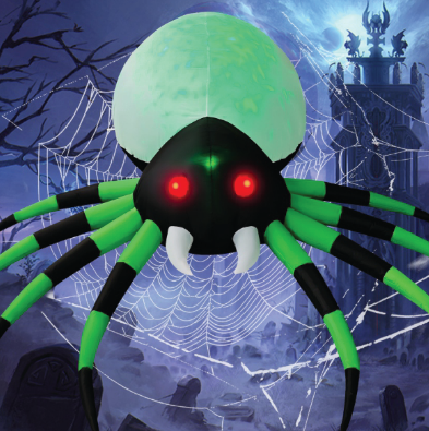 GOOSH 8ft Light-Up Inflatable Green Spider Halloween Yard Decoration