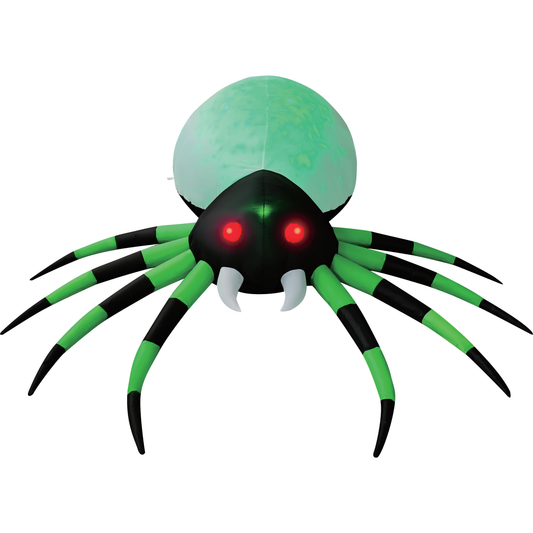 GOOSH 8ft Light-Up Inflatable Green Spider Halloween Yard Decoration