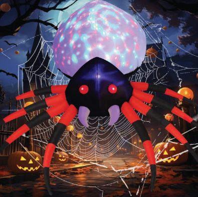 GOOSH 8 FT Width Halloween Inflatables Outdoor Spider with Magic Light, Blow Up Yard Decoration Clearance with LED Lights Built-in for Holiday/Party/Yard/Garden