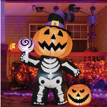 Load image into Gallery viewer, GOOSH 6 FT Height Halloween Inflatable Outdoor Pumpkin with Skull Body, Blow Up Yard Decoration Clearance with LED Lights Built-in for Holiday/Party/Yard/Garden
