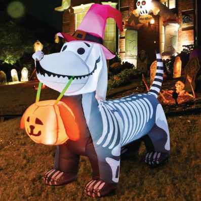 GOOSH 5Ft Halloween Inflatables Outdoor Decorations Skeleton Puppy Inflatable Yard Decoration with Build-in LEDs Blow Up Pumpkin for Halloween Party Indoor Outdoor Yard Garden