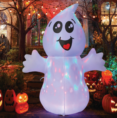 GOOSH 5 FT Halloween Inflatable Outdoor Cute Ghost with Magic Light, Blow Up Yard Decoration Clearance with LED Lights Built-in for Holiday/Party/Yard/Garden