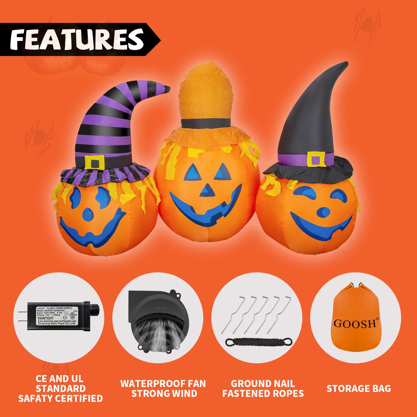 GOOSH 6.5 FT Halloween Inflatables Outdoor Pumpkin Combo with Wizard hat Blow Up Yard Decoration with LED Lights Built-in for Holiday Party Yard Garden