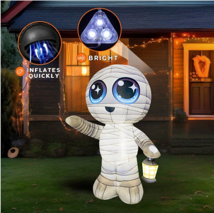 GOOSH 5.2FT Inflatable Cute Mummy with Lantern – Light-Up Halloween Yard Decoration