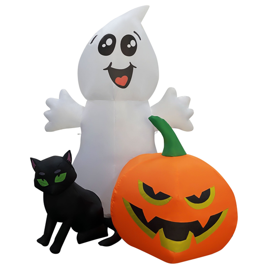GOOSH Halloween Inflatable 5FT Ghost with Black Cat and Pumpkin, Built-in LEDs Blow Up Yard Decoration for Party Outdoor Yard Garden Lawn