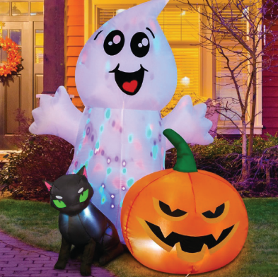 Halloween Inflatable 5FT Ghost with Black Cat and Pumpkin with Built-in LEDs Blow Up Yard Decoration for Holiday Party Indoor, Outdoor, Yard, Garden, Lawn