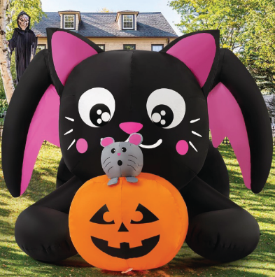 GOOSH 5ft Light-Up Inflatable Cat with Pumpkin Halloween Yard Decoration