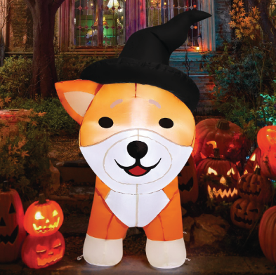 GOOSH 4 FT Halloween Inflatables Dog Outdoor Decorations Blow Up Yard Wizard Shiba Inu Dog with Built-in LEDs for Indoor Party Garden Lawn Decor