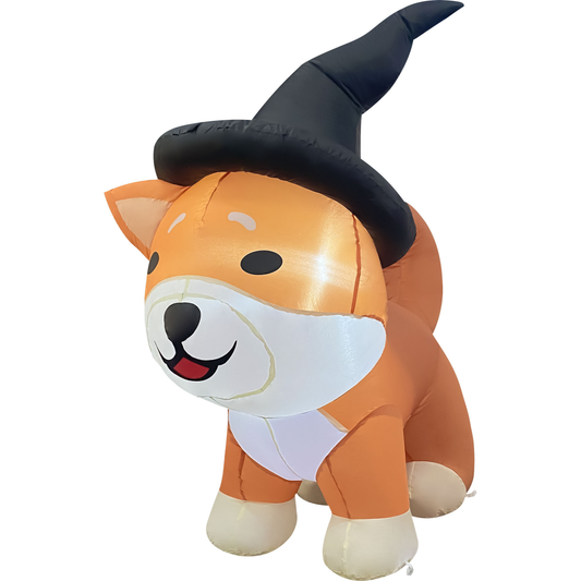 GOOSH 4 FT Halloween Inflatables Dog Outdoor Decorations Blow Up Yard Wizard Shiba Inu Dog with Built-in LEDs for Indoor Party Garden Lawn Decor