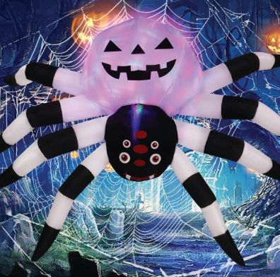 GOOSH 5FT Width Halloween Inflatables Outdoor Decorations Spider with Magic Light Broke Out from Window, Blow Up Yard Decorations with LED Lights for Party Yard Garden Lawn