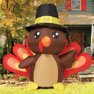 Goosh 4FT Tall Thanksgiving Inflatables Turkey Baby in Hat with Built-in LEDs Blow Up Yard Decoration for Holiday Season Party Indoor Outdoor Garden Lawn