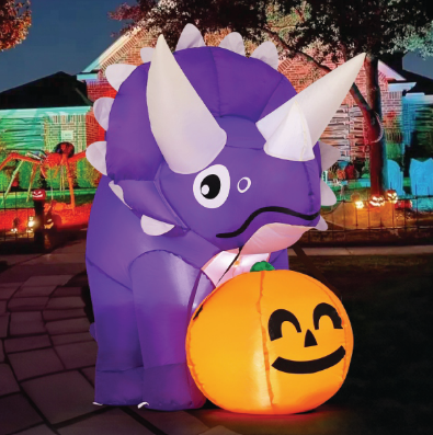 GOOSH 5 FT Width Halloween Inflatables Dinosaur Outdoor Decorations Blow Up Yard Dinosaur with Pumpkin with Built-in LEDs for Garden Lawn Indoor Party Decor