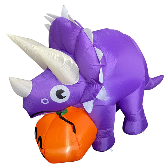 GOOSH 5 FT Width Halloween Inflatables Dinosaur Outdoor Decorations Blow Up Yard Dinosaur with Pumpkin with Built-in LEDs for Garden Lawn Indoor Party Decor