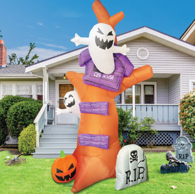 GOOSH 9 FT Halloween Inflatables Tree Outdoor Decorations Blow Up Yard Huge Tree with Pumpkin Tombstone with Built-in LEDs for Garden Lawn Indoor Party Decor