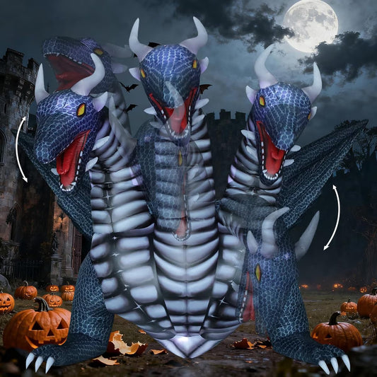 GOOSH 15.6 FT Long Animated Halloween Inflatables Outdoor Decorations Black Hydra Dragon