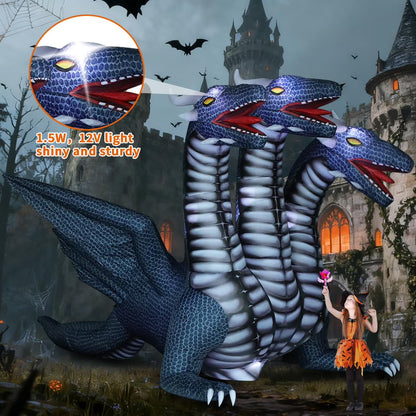 GOOSH 15.6 FT Long Animated Halloween Inflatables Outdoor Decorations Black Hydra Dragon