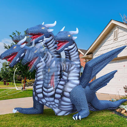GOOSH 15.6 FT Long Animated Halloween Inflatables Outdoor Decorations Black Hydra Dragon