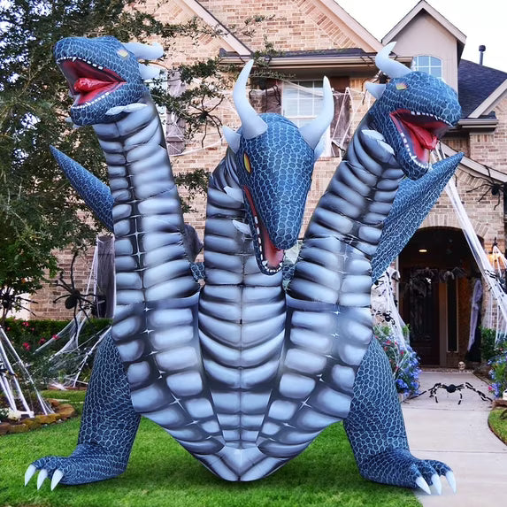 GOOSH 15.6 FT Long Animated Halloween Inflatables Outdoor Decorations Black Hydra Dragon