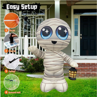 GOOSH 5.2FT Inflatable Cute Mummy with Lantern – Light-Up Halloween Yard Decoration