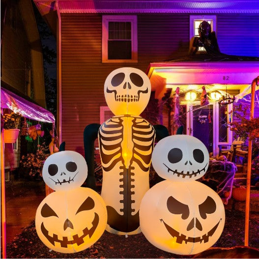 GOOSH 6FT Inflatable Skeleton with Pumpkins Light-Up Halloween Yard Decoration
