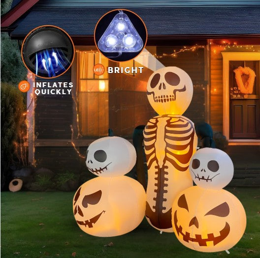 GOOSH 6FT Inflatable Skeleton with Pumpkins Light-Up Halloween Yard Decoration