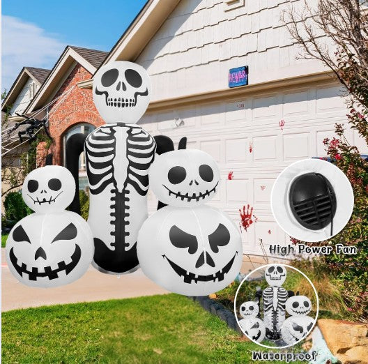 White Skeleton Inflatable GOOSH 6FT Inflatable Skeleton with Pumpkins Light-Up Halloween Yard De