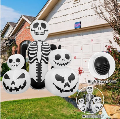 GOOSH 6FT Inflatable Skeleton with Pumpkins Light-Up Halloween Yard Decoration