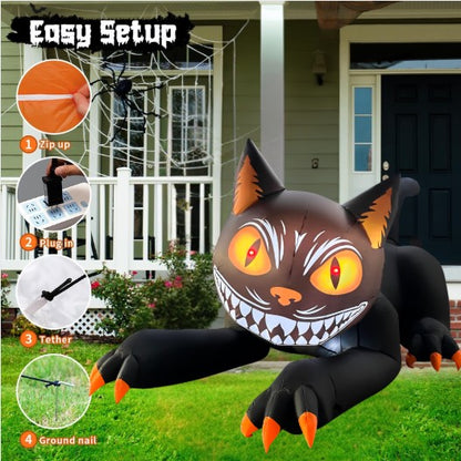GOOSH 7.4FT Animated Inflatable Halloween Black Cat Light-Up Yard Decoration
