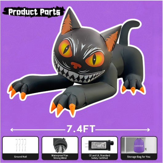 GOOSH 7.4FT Animated Inflatable Halloween Black Cat Light-Up Yard Decoration