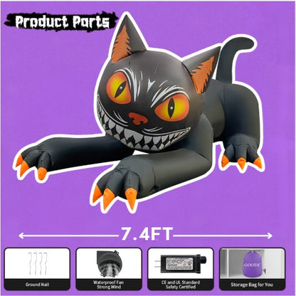 GOOSH 7.4FT Animated Inflatable Halloween Black Cat Light-Up Yard Decoration