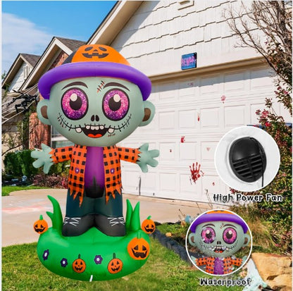 GOOSH 5.2FT Inflatable Zombie with Pumpkin Hat Light-Up Halloween Yard Decoration