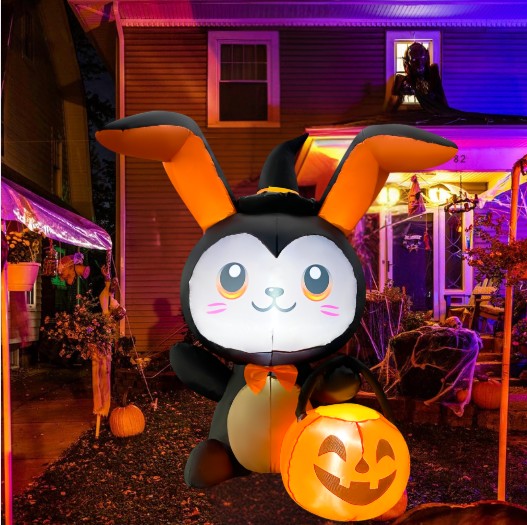 GOOSH 5FT Inflatable Halloween Bunny with Pumpkin Light-Up Yard Decoration