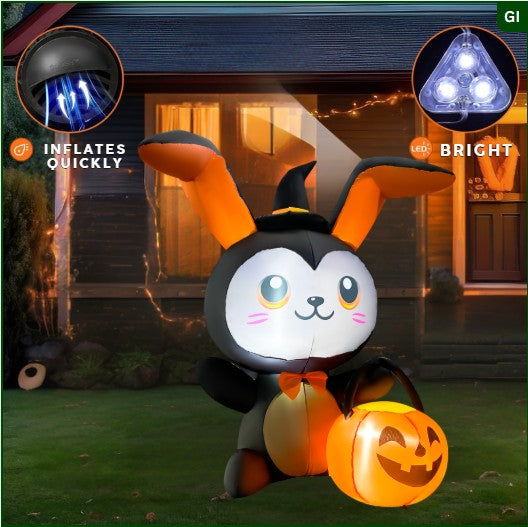 GOOSH 5FT Inflatable Halloween Bunny with Pumpkin Light-Up Yard Decoration