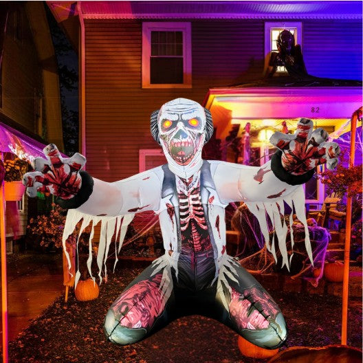 GOOSH 6FT Inflatable Zombie with Glowing Eyes – Light-Up Halloween Yard Decoration