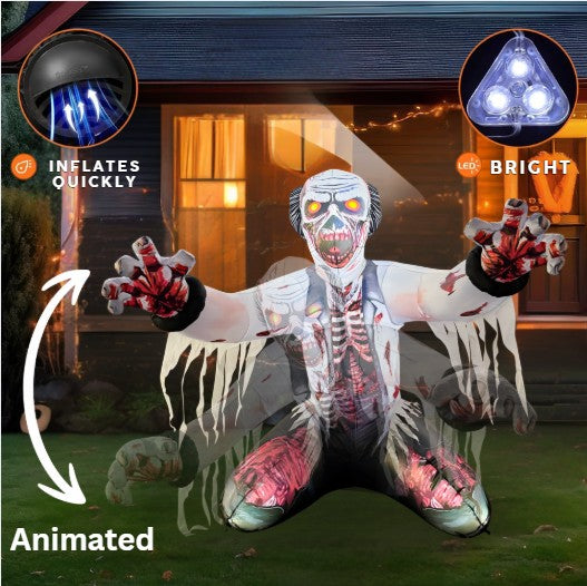 GOOSH 6FT Inflatable Zombie with Glowing Eyes – Light-Up Halloween Yard Decoration