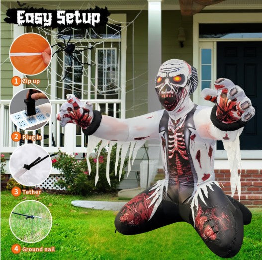 GOOSH 6FT Inflatable Zombie with Glowing Eyes – Light-Up Halloween Yard Decoration