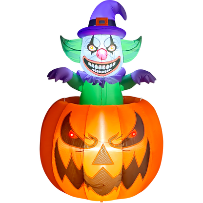 GOOSH 6 FT Animated Creepy Clown in Pumpkin Inflatable with LED Lights Halloween Outdoor Blow Up Yard Decoration