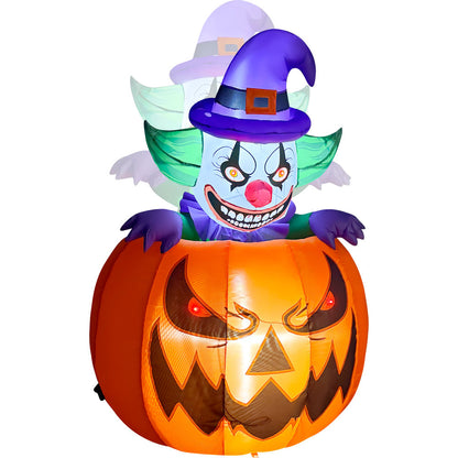 GOOSH 6 FT Animated Creepy Clown in Pumpkin Inflatable with LED Lights Halloween Outdoor Blow Up Yard Decoration
