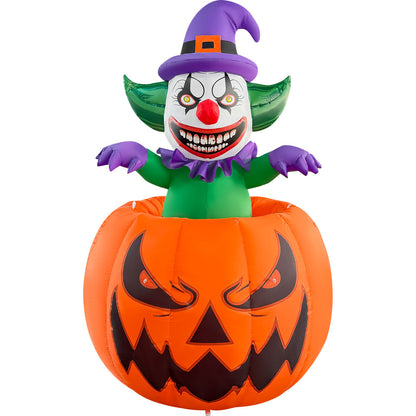 GOOSH 6 FT Animated Creepy Clown in Pumpkin Inflatable with LED Lights Halloween Outdoor Blow Up Yard Decoration