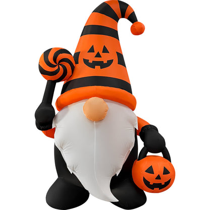 GOOSH 6 FT Halloween Gnome Inflatable with LED Lights Pumpkin Candy Outdoor Blow Up Yard Decoration