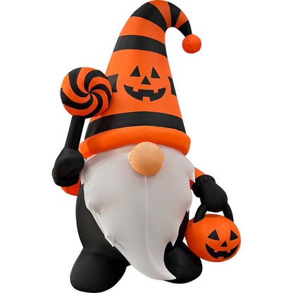 GOOSH 6 FT Halloween Gnome Inflatable with LED Lights Pumpkin Candy Outdoor Blow Up Yard Decoration