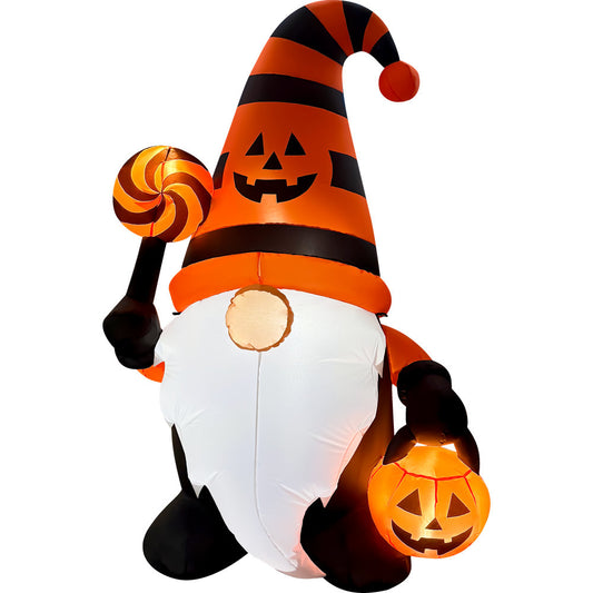 GOOSH 6 FT Halloween Gnome Inflatable with LED Lights Pumpkin Candy Outdoor Blow Up Yard Decoration