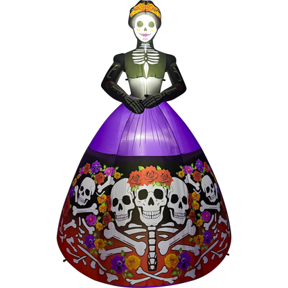 GOOSH 9.3 FT Day of the Dead Skeleton Lady Inflatable with LED Lights Halloween Outdoor Yard Decoration
