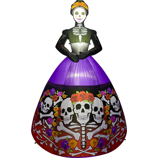 GOOSH 9.3 FT Day of the Dead Skeleton Lady Inflatable with LED Lights Halloween Outdoor Yard Decoration