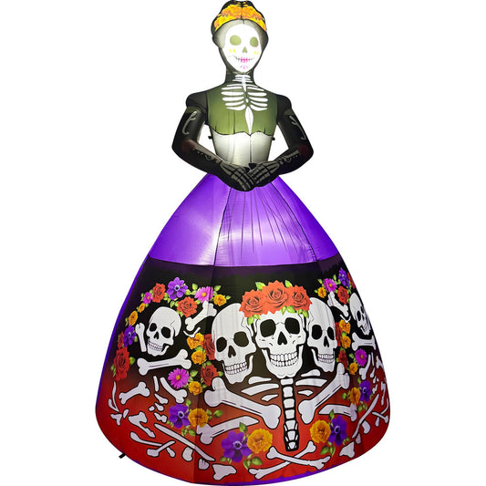 GOOSH 9.3 FT Day of the Dead Skeleton Lady Inflatable with LED Lights Halloween Outdoor Yard Decoration