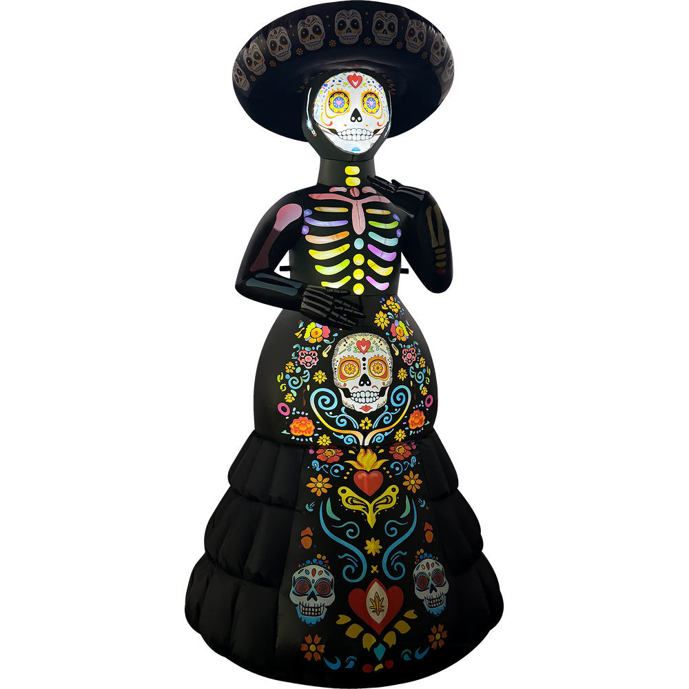 GOOSH 7 FT Day of the Dead Skeleton Lady Inflatable with LED Lights Halloween Outdoor Blow Up Yard Decoration